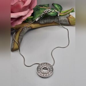 Brighton Retired Central Park Scroll Medallion Circles Silver Pendant Necklace